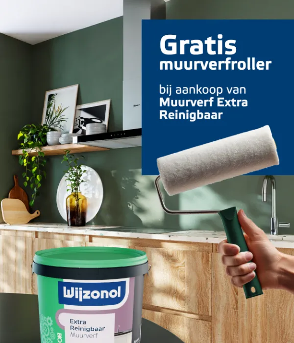 Gratis muurverfroller bij 2.5, 5 of 10 liter Wijzonol Muurverf Extra Reinigbaar